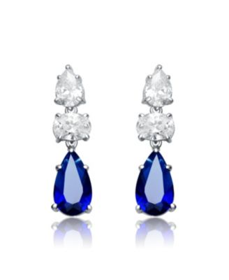 Radiant White Gold Plated Drop Earrings in Sterling Silver with Pear Shape and Oval Cubic Zirconia