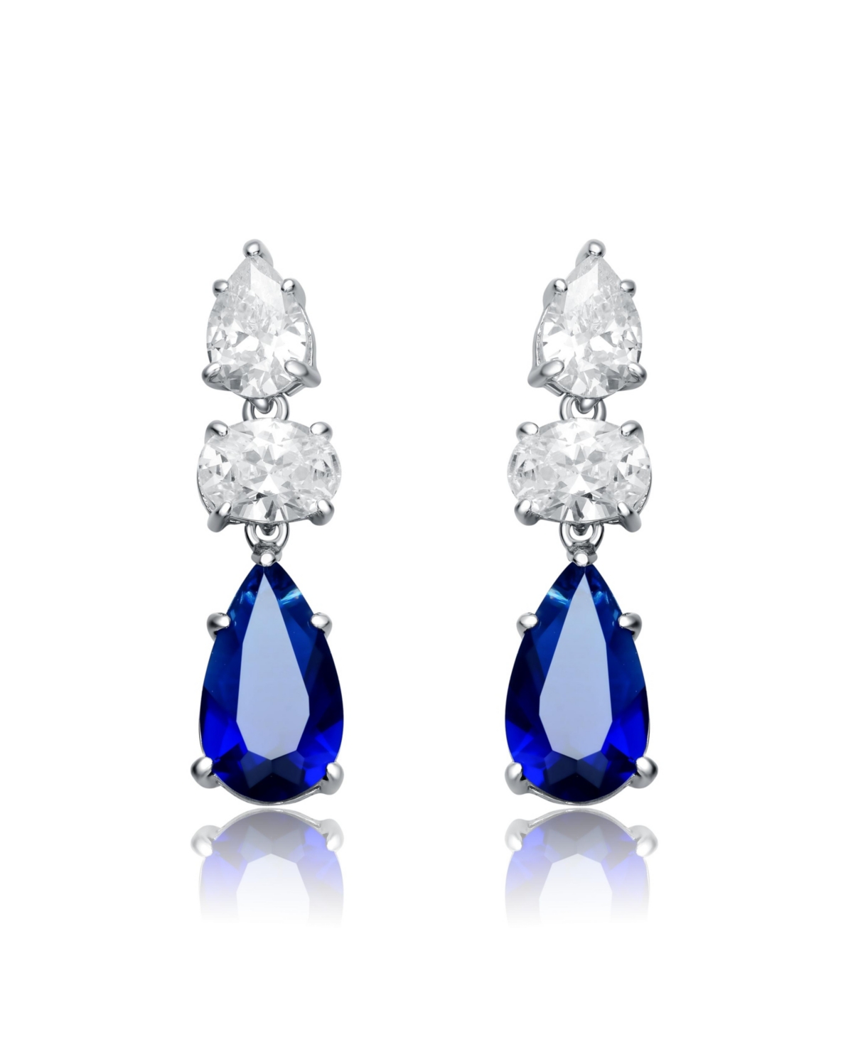 Genevive Radiant White Gold Plated Drop Earrings in Sterling Silver with Pear Shape and Oval Cubic Zirconia