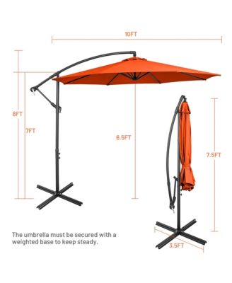 10 FT Patio Offset Umbrella w/8 Ribs Cross Base Tilt