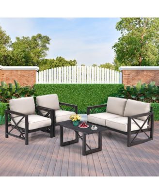 2PCS Patio Loveseat Coffee Table Set 6'' Thick Cushion Garden