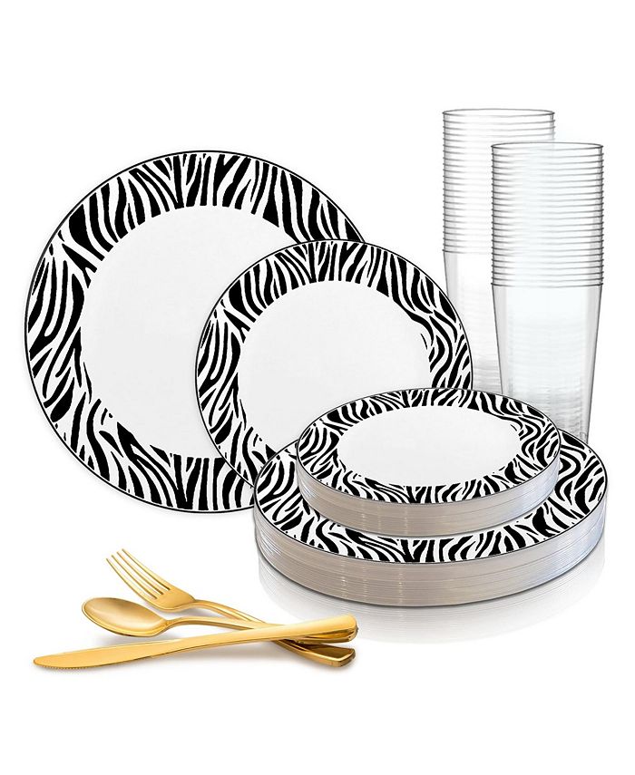 Smarty Had A Party White with Black Zebra Stripes Round Disposable