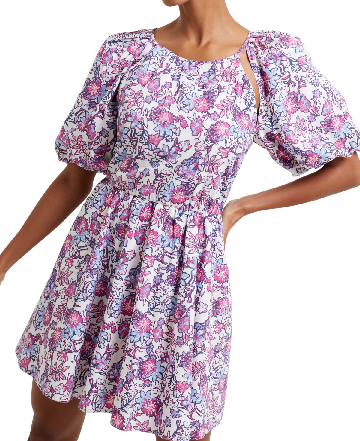 French Connection Frenh Connection Cotton Floral Print Cutout Mini Dress In Summer White