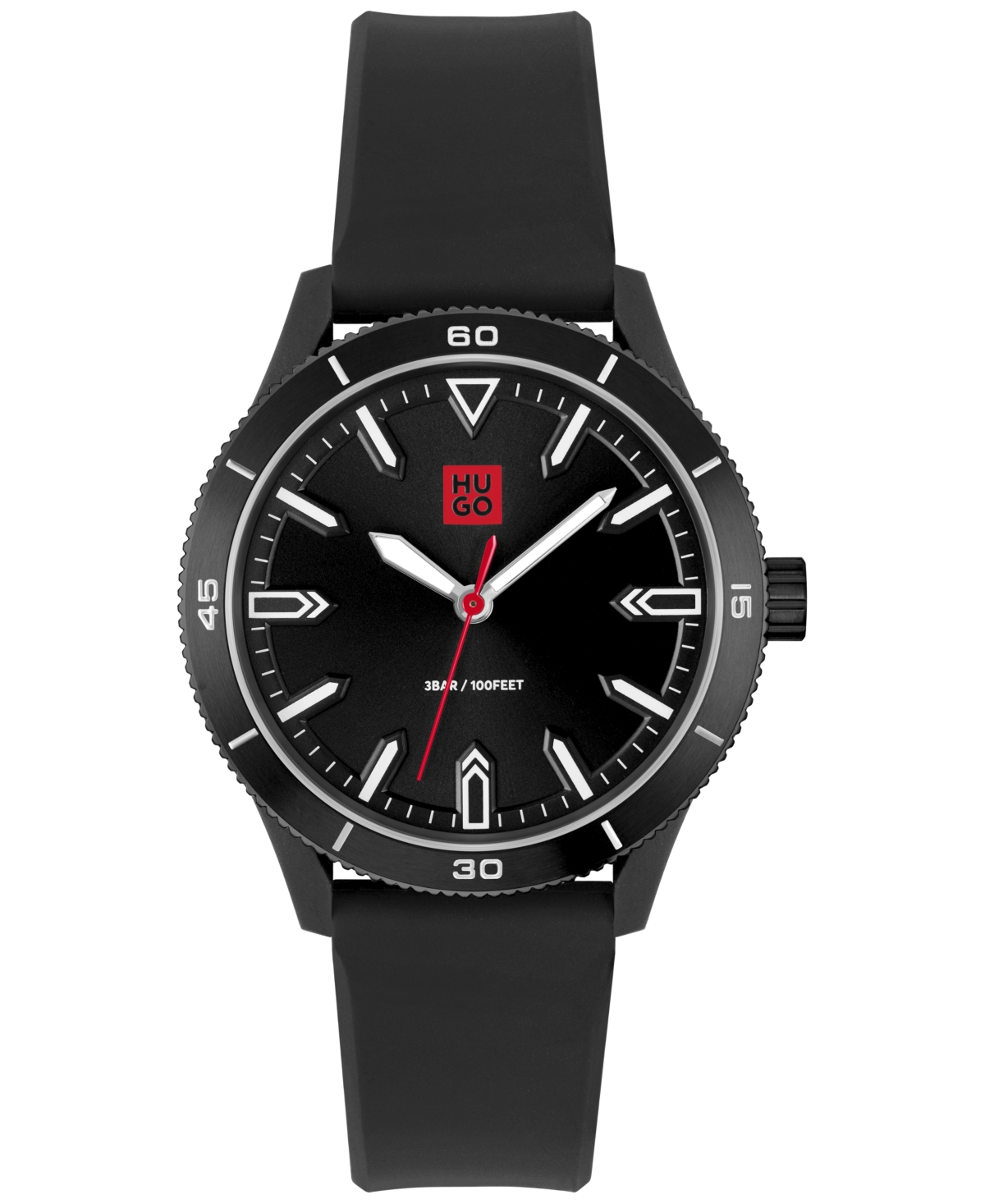 Hugo Unisex Catch Quartz Black Silicone Strap Watch 41mm