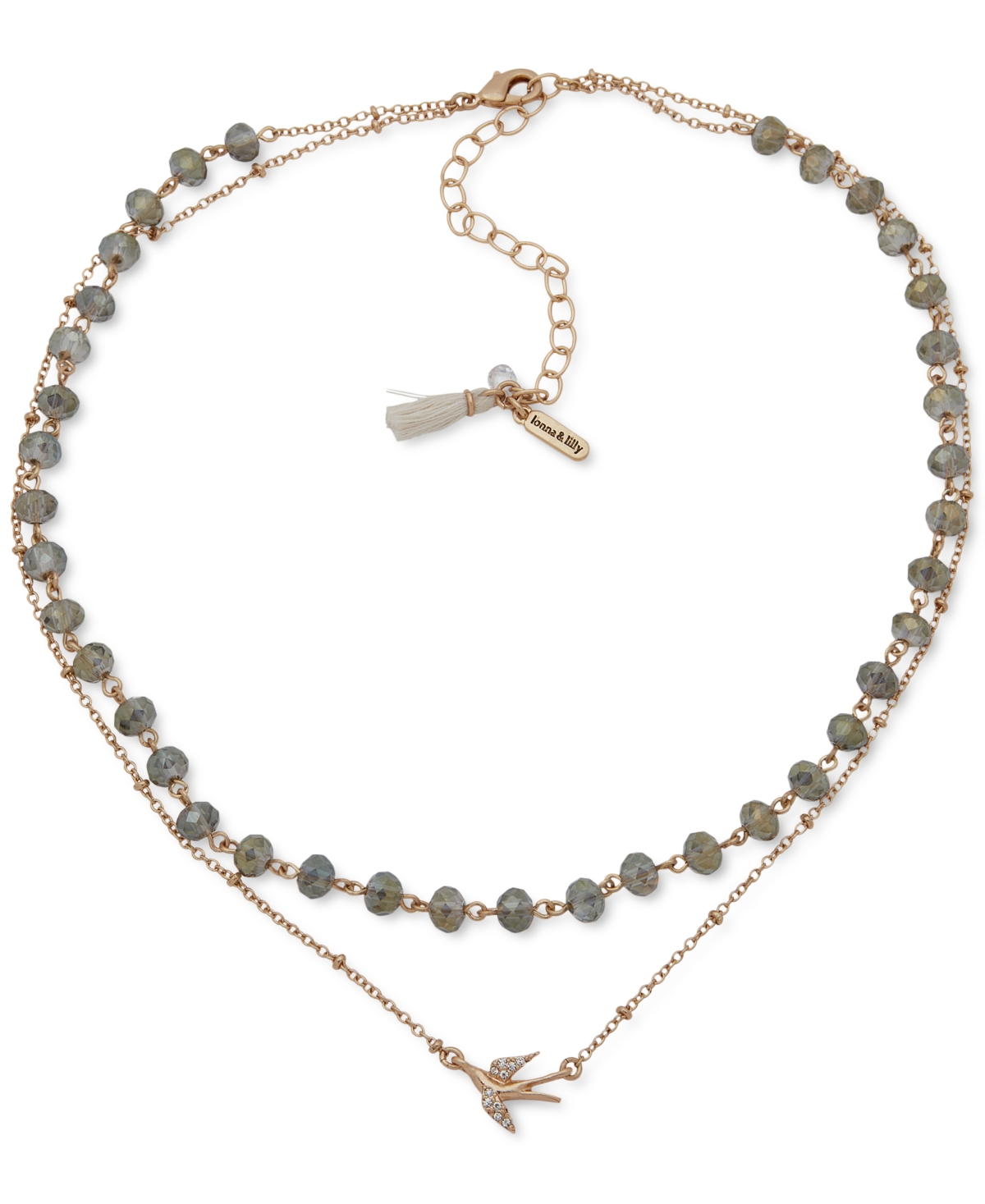 lonna & lilly Gold-Tone Square Bead & Bird Layered Necklace, 16+ 3" extender