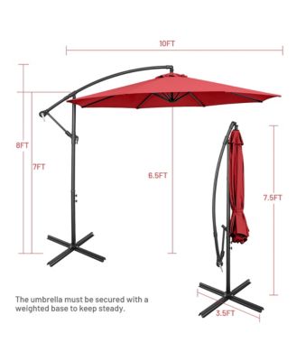 10 FT Patio Offset Umbrella w/8 Ribs Cross Base Tilt