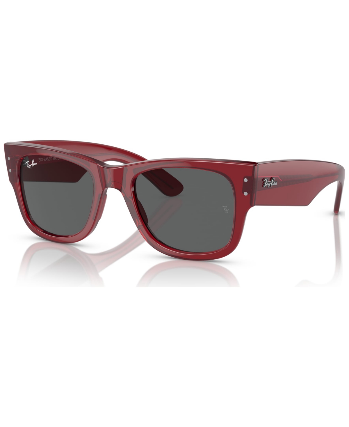 Ray Ban Sunglasses Unisex Mega Wayfarer Bio-based - Transparent Red Frame Grey Lenses 51-21
