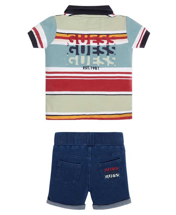 GUESS Baby Boys Polo Shirt and Knit Denim Shorts, 2 Piece Set - Macy's