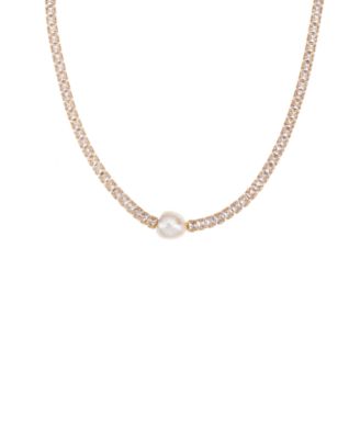 Single Freshwater Pearl with Cubic Zirconia 18K Gold Plated Necklace