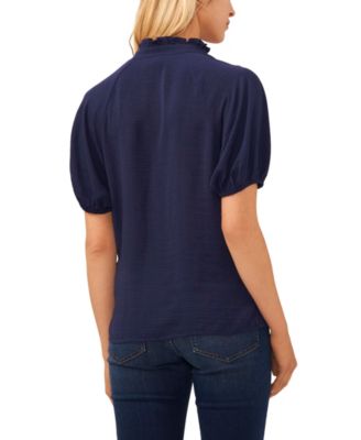 Women's Short Sleeve Ruffle Neck Raglan Split Neck Blouse