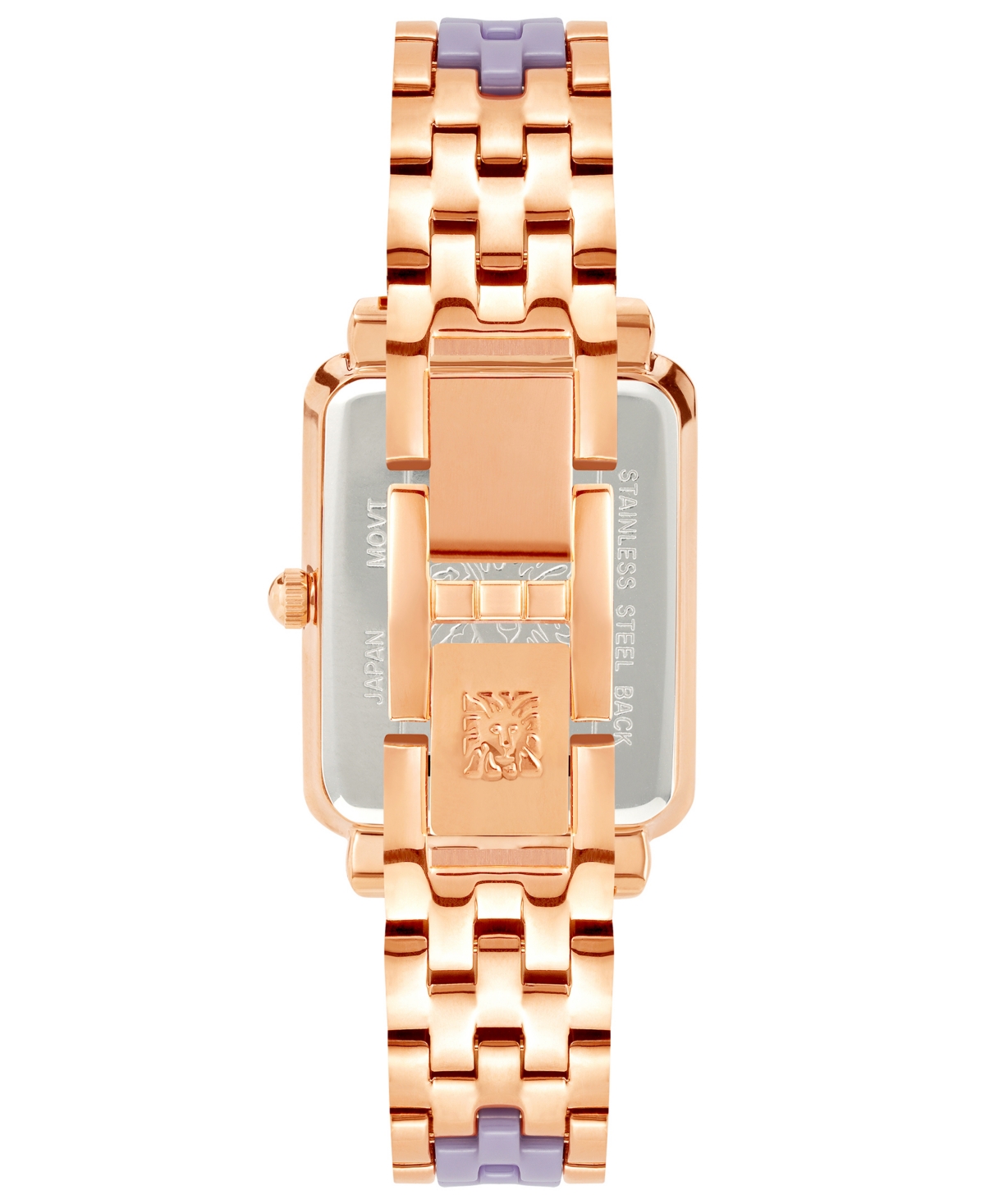 Anne Klein Women's Three Hand Quartz Rose Gold-tone Alloy And Lavender Ceramic Link Bracelet Watch, 32mm In Rose Gold-tone,lavender