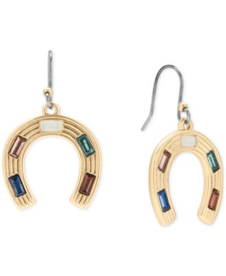 Lucky Brand - Gold-Tone Stone Baguette Horseshoe Drop Earrings