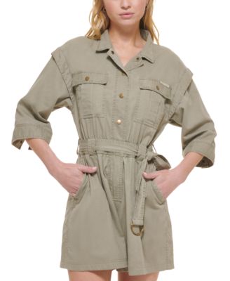DKNY Jeans - Women's Elbow-Sleeve Cargo Romper