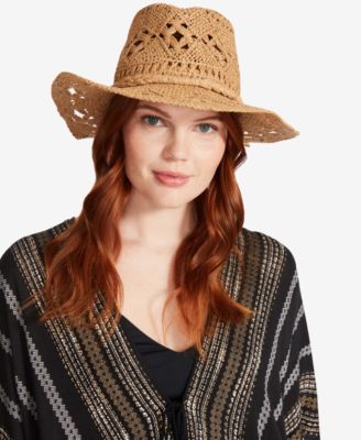 Steve Madden - Women's Hailey Straw Braided-Trim Cowboy Hat