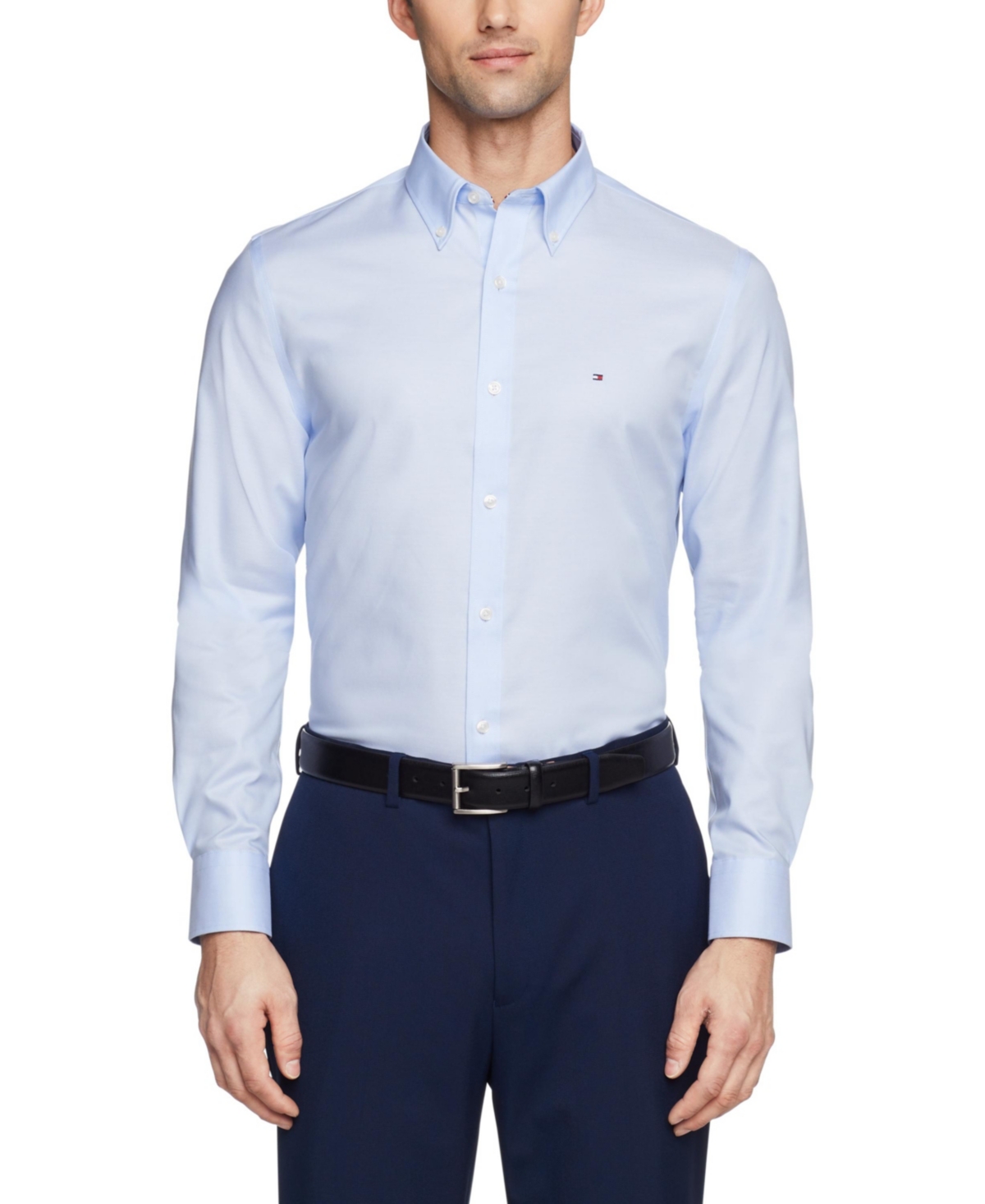 Tommy Hilfiger Men's Flex Slim Fit Wrinkle Free Stretch Pinpoint Oxford Dress Shirt In Light Blue