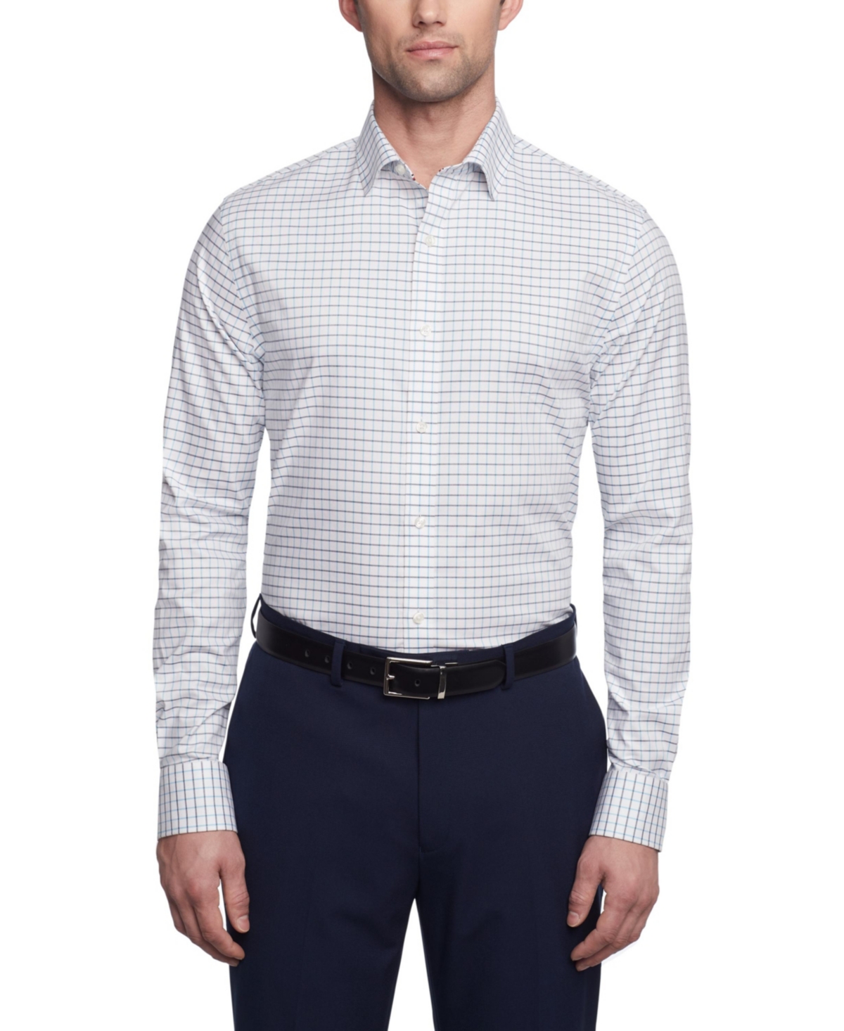 Men's Th Flex Slim Fit Wrinkle Free Stretch Pinpoint Oxford Dress Shirt - Aqua