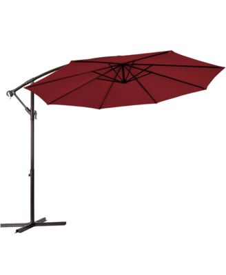 10FT Patio Offset Hanging Umbrella Easy Tilt Adjustment 8 Ribs
