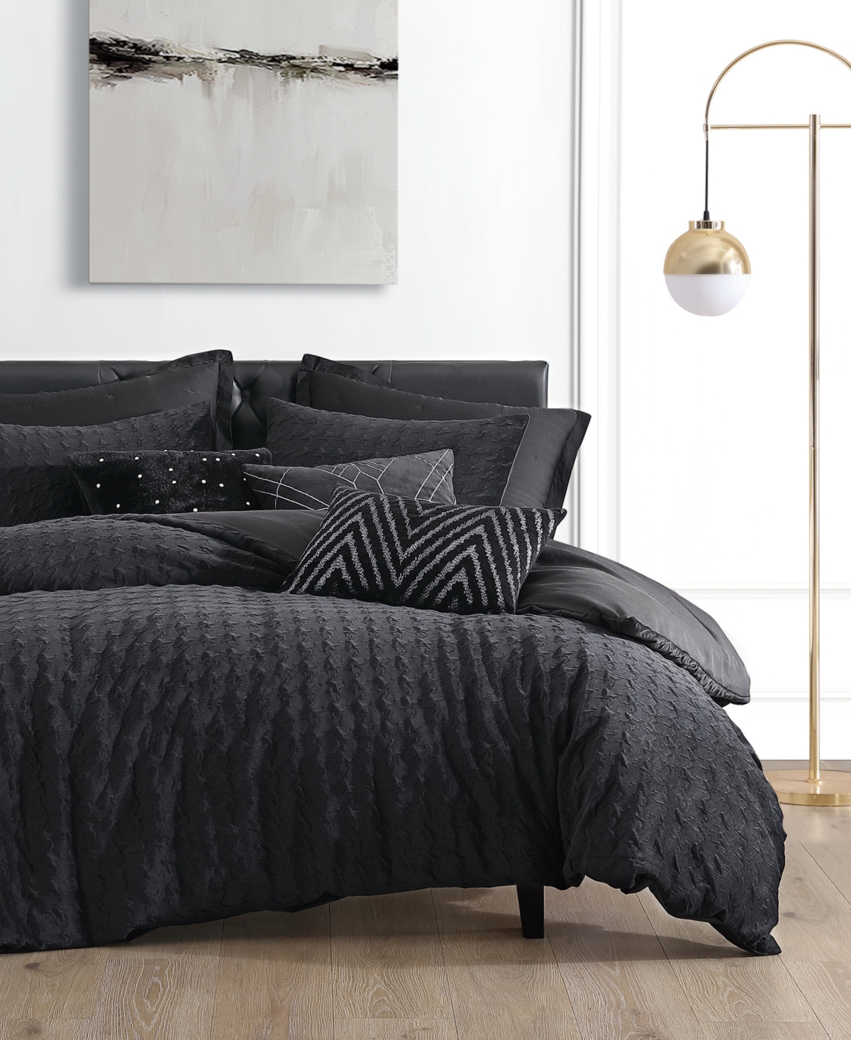Karl Lagerfeld Velvet Houndstooth Comforter Sets Bedding In Black