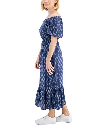 Style & Co Petite Printed On/Off-The-Shoulder Ruffled-Hem Midi Dress ...