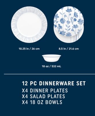 Botanical Stripes 12 Pc. Dinnerware Set, Service for 4
