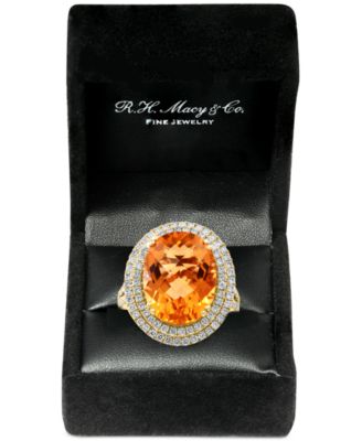 EFFY&reg; Citrine (9-1/3 ct. t.w.) & Diamond (1 ct. t.w.) Halo Ring in 14k Gold