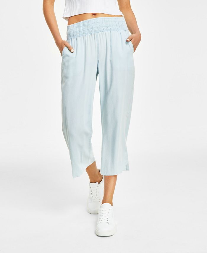 Calvin Klein Jeans Petite Raw-Hem Smocked-Waist Cropped Pants - Macy's