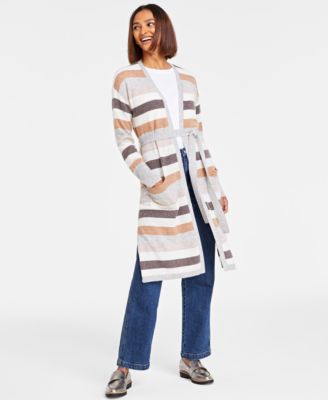 Charter Club - Women's Striped Tie Duster Cardigan, Regular & Petite