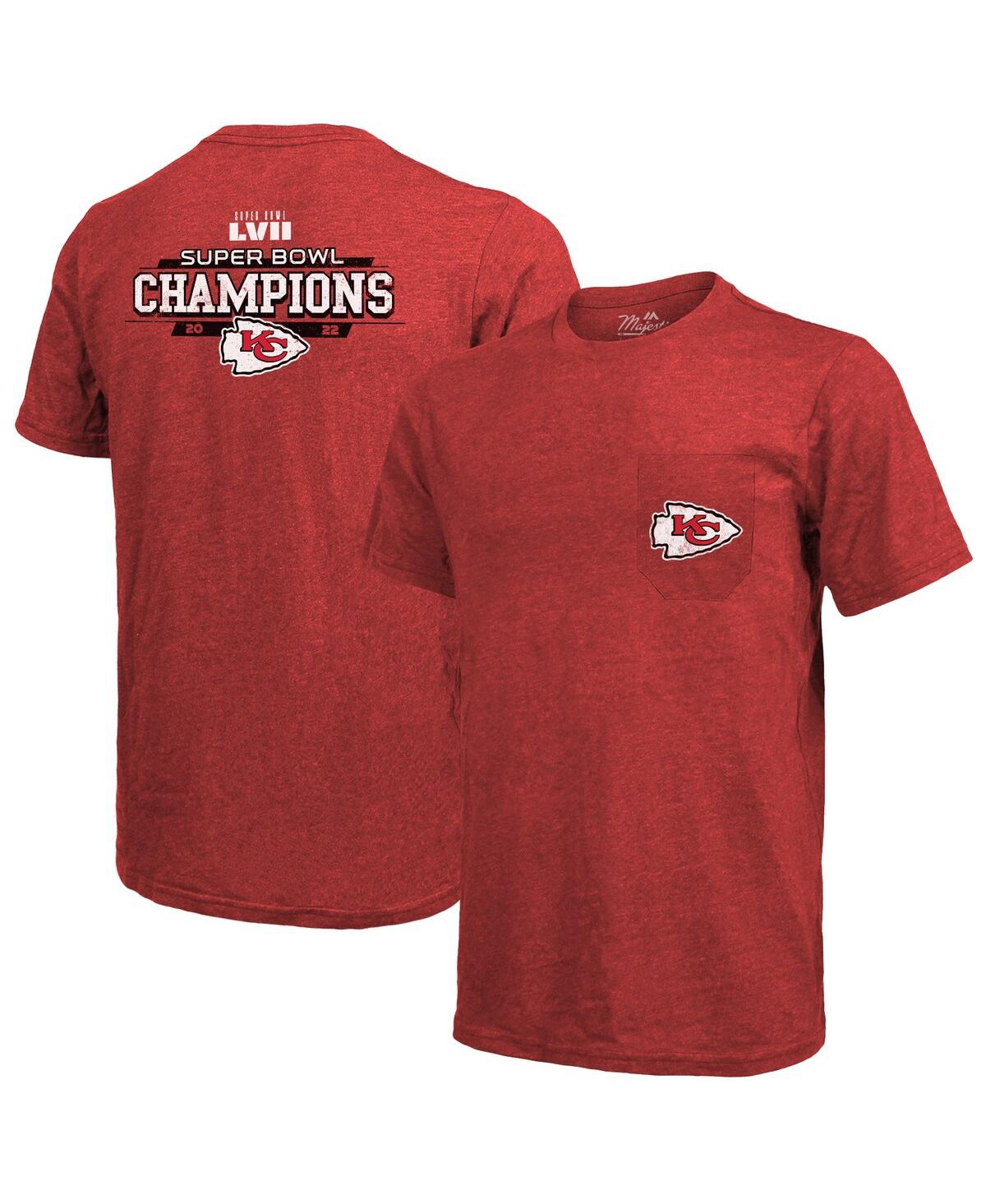 Majestic Threads Red Kansas City Chiefs Super Bowl Lvii Champions Running Back Tri-blend Pocket T-sh In Red