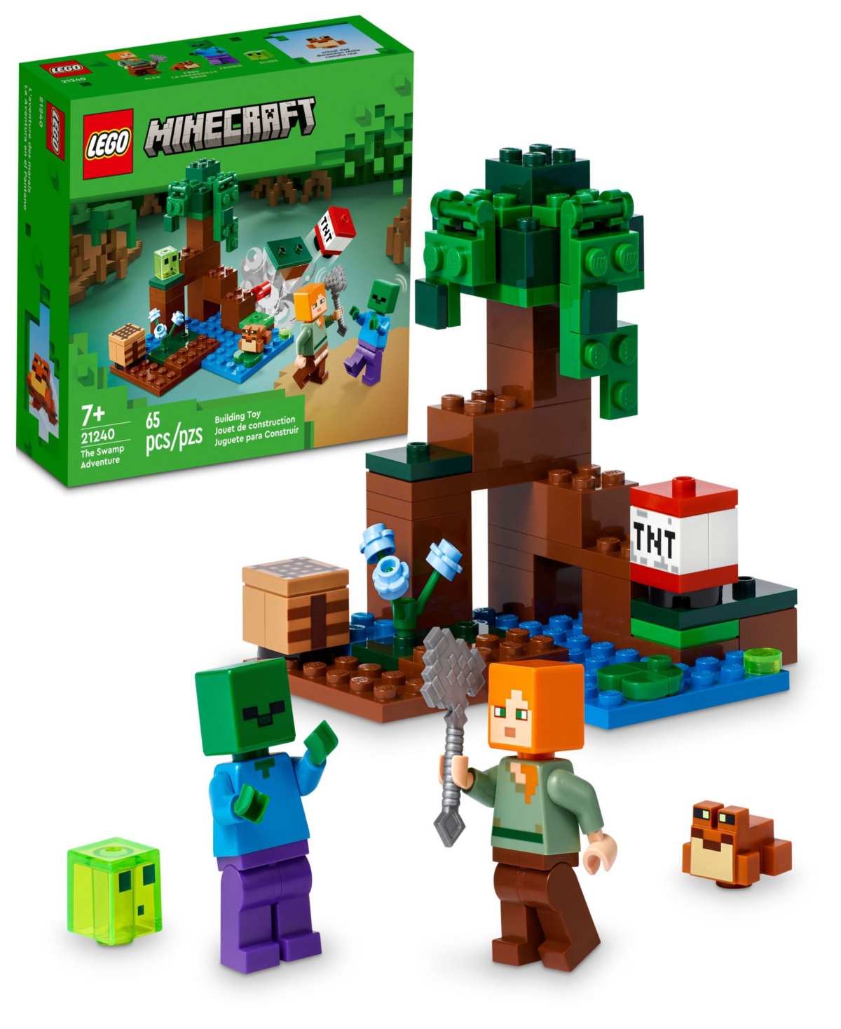 Lego Kids' Minecraft The Swamp Adventure 21240 Toy Building Set With Alex, Zombie, Slime Block And Frog Figures In Multicolor