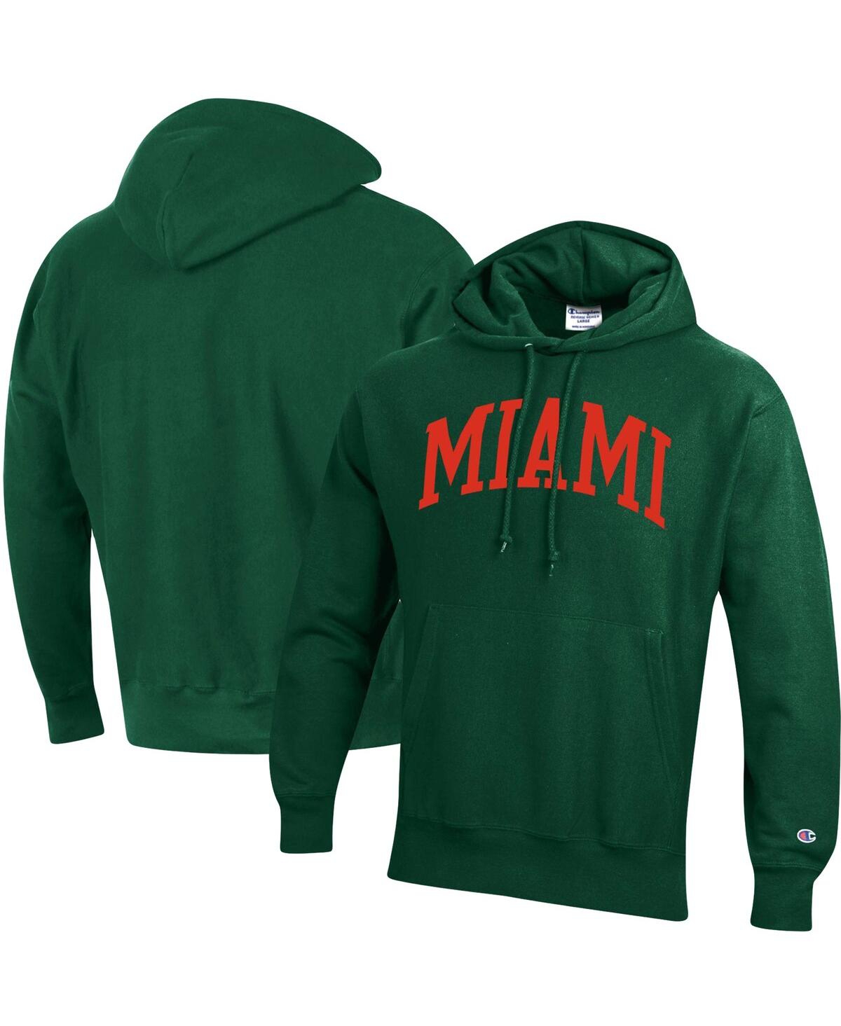 Champion Men's  Green Miami Hurricanes Team Arch Reverse Weave Pullover Hoodie