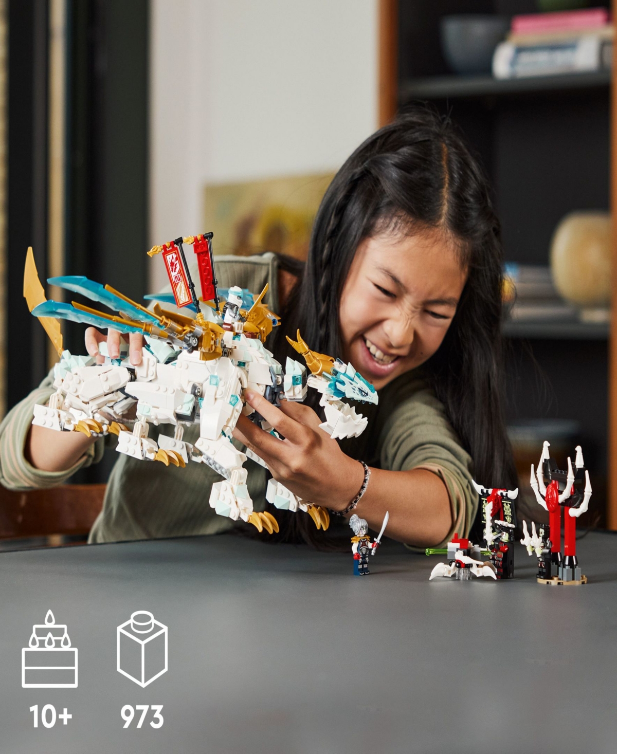 Shop Lego Ninjago Zane's Ice Dragon Creature 71786 Building Toy Set With Zane, Pixal, Bone Knight, Bone Warrio In Multicolor