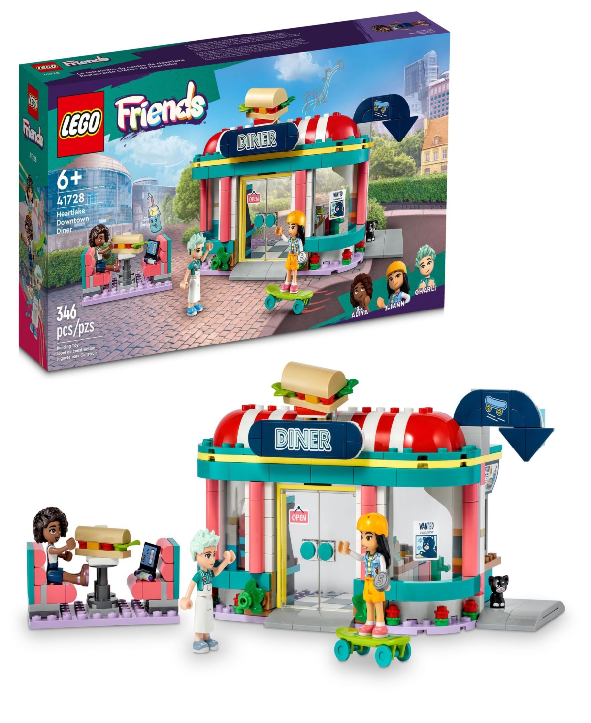 Lego Friends Heartlake Downtown Diner 41728 Toy Building Set With Liann, Aliya And Charli Figures In Multicolor