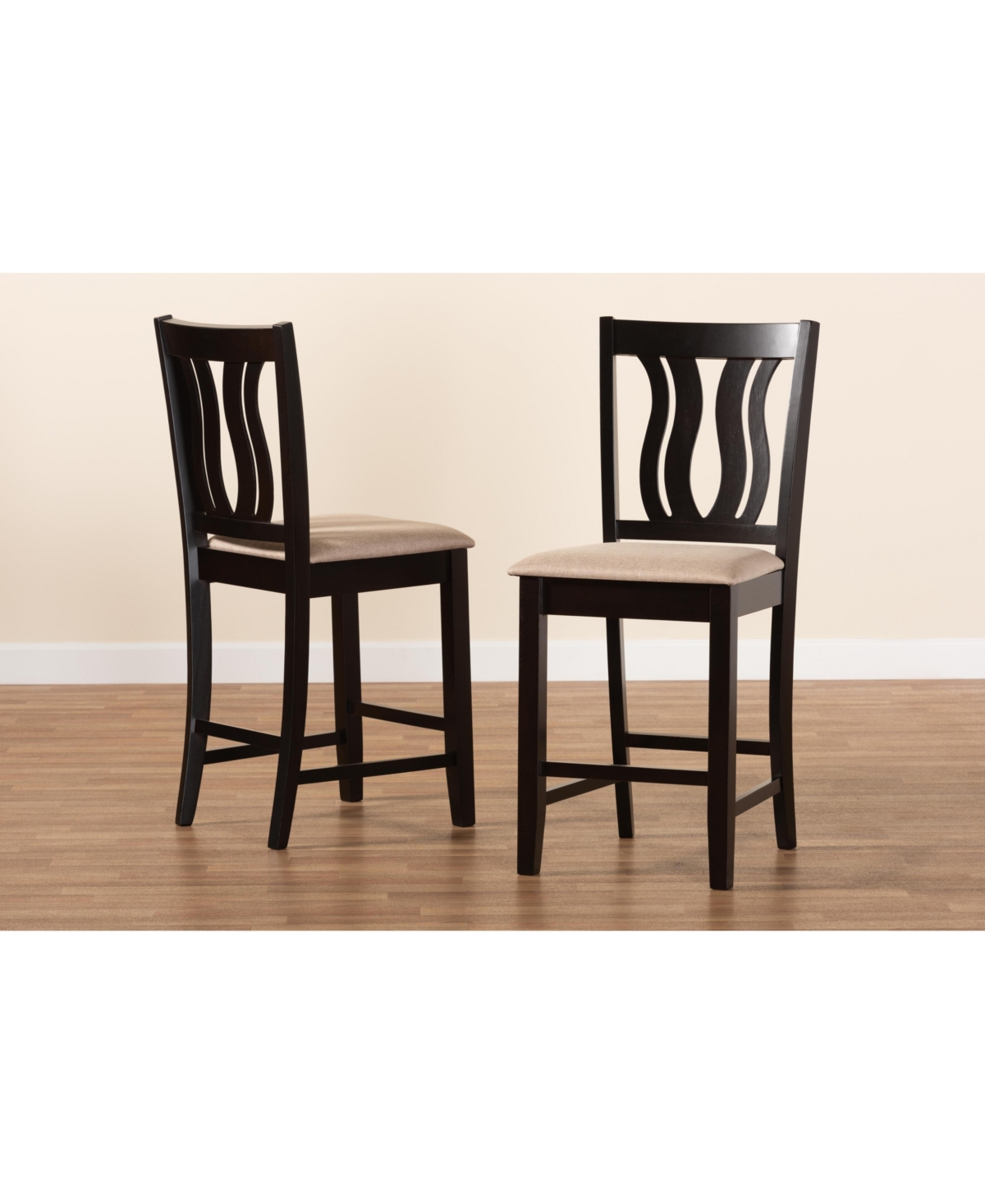 Baxton Studio Fenton Modern and Contemporary Transitional 2-Piece Fabric Upholstered and Finished Wood Counter Stool Set - Dark Brown