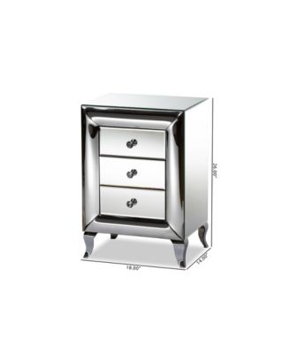 Pauline Contemporary Glam and Luxe 26" MDF and Mirrored 3-Drawer Nightstand