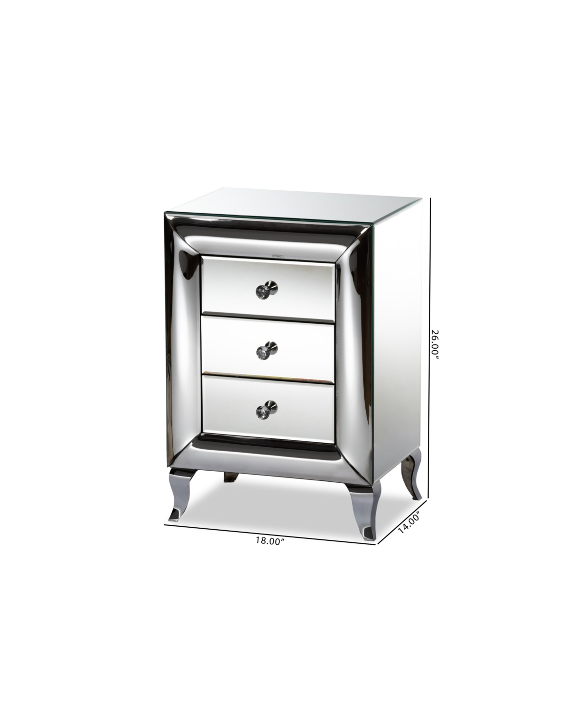 Baxton Studio Pauline Contemporary Glam And Luxe 26" Mdf And Mirrored 3-drawer Nightstand In Mirrored
