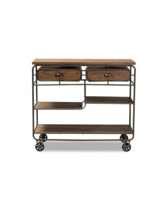 Grant Vintage 41.7" Rustic Industrial Finished Wood and Metal 2-Drawer Kitchen Cart