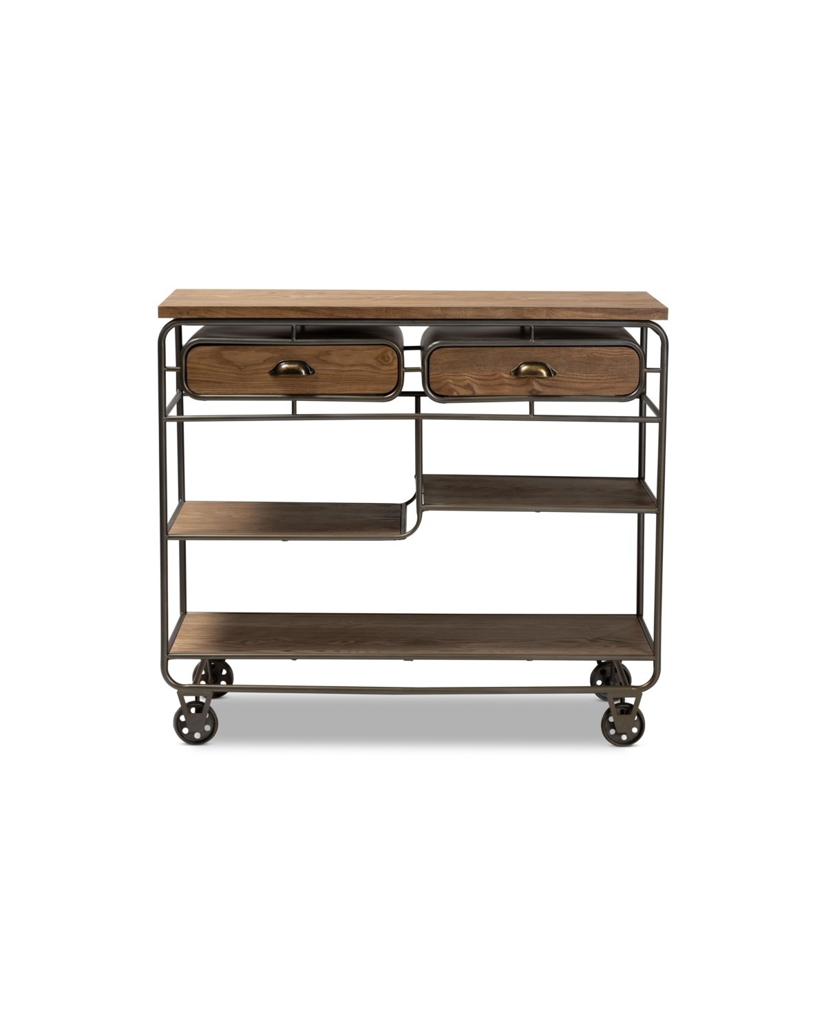 Baxton Studio Grant Vintage 41.7" Rustic Industrial Finished Wood And Metal 2-drawer Kitchen Cart In Oak Brown,black