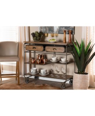 Grant Vintage 41.7" Rustic Industrial Finished Wood and Metal 2-Drawer Kitchen Cart