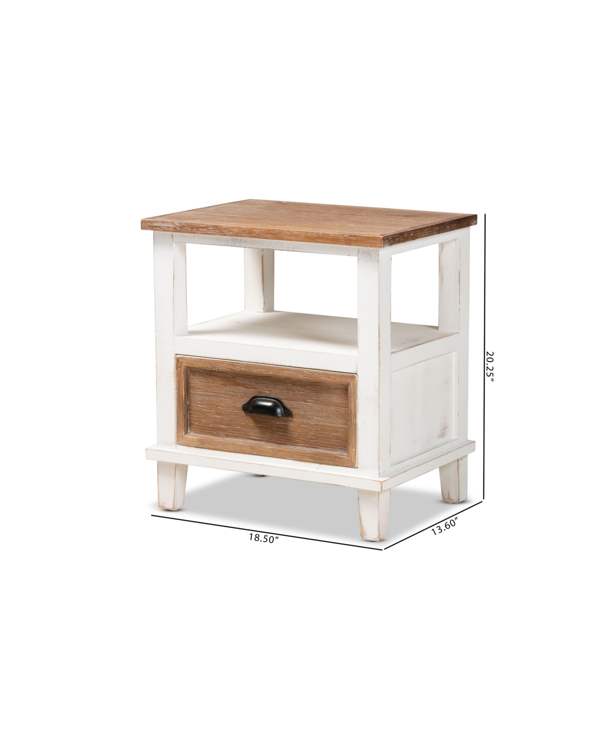 Baxton Studio Glynn Rustic Farmhouse Weathered 20.3" Two-tone And Finished Wood 1-drawer Nightstand In White,oak Brown