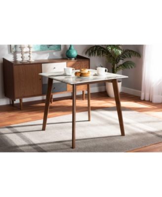 Kaylee Mid-Century Modern Transitional 31.5" Finished Wood Dining Table with Faux Marble Tabletop
