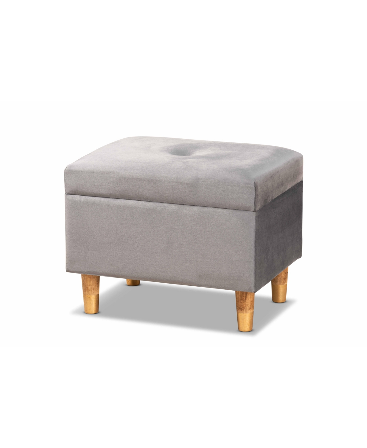 Baxton Studio Elias Modern And Contemporary Velvet Fabric Upholstered And Finished Wood Storage Ottoman In Gray/oak
