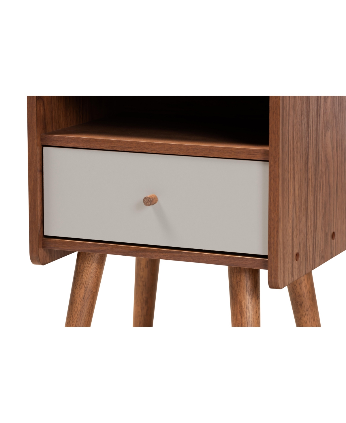 Closeout Baxton Studio Elario Mid-Century Modern Two-Tone and Finished Wood 1-Drawer Nightstand - Walnut Brown