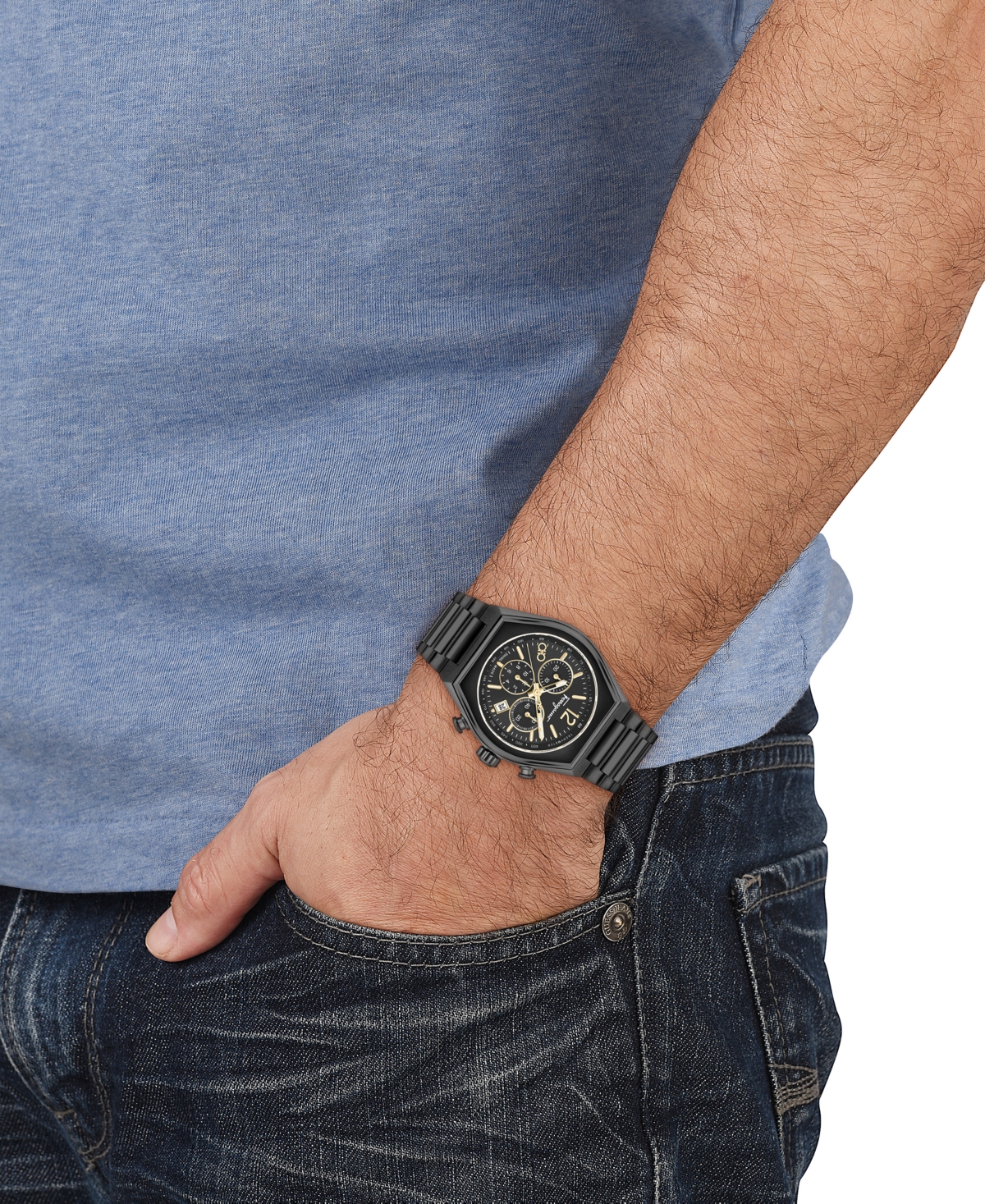 Shop Ferragamo Salvatore  Men's Swiss Chronograph Tonneau Black Ion Plated Stainless Steel Bracelet Watch  In Ip Black