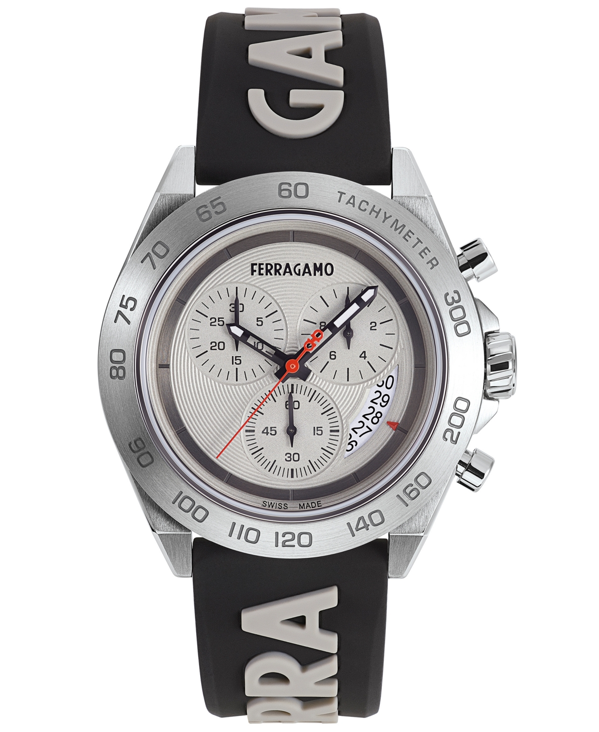 Ferragamo Salvatore  Men's Swiss Chronograph Urban Gray & Black Silicone Strap Watch 43mm In Stainless Steel