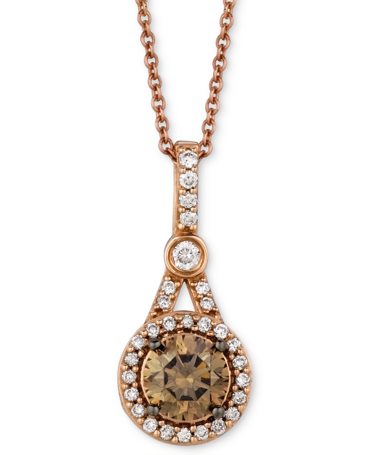 Le Vian Chocolate Diamond (5/8 Ct. T.w.) & Vanilla Diamond (1/4 Ct. T.w.) Halo 18" Pendant Necklace In 14k R In K Strawberry Gold Pendant