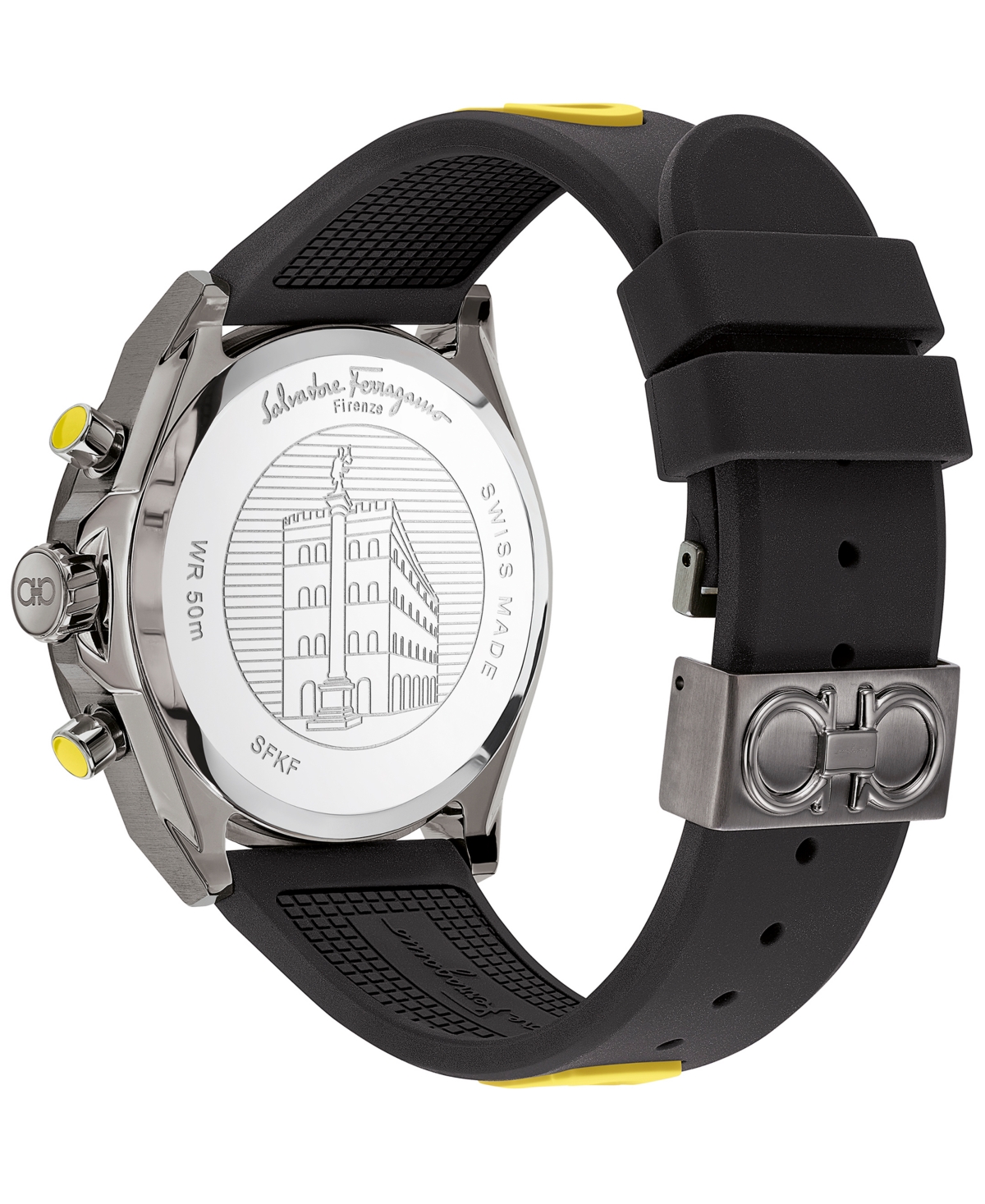 Shop Ferragamo Salvatore  Men's Swiss Chronograph Urban Yellow & Black Silicone Strap Watch 43mm In Ip Gunmetal