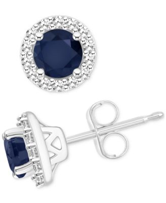 Emerald (1/2 ct. t.w.) & Diamond (1/6 ct. t.w.) Halo Stud Earrings in Sterling Silver (Also in Ruby & Sapphire)