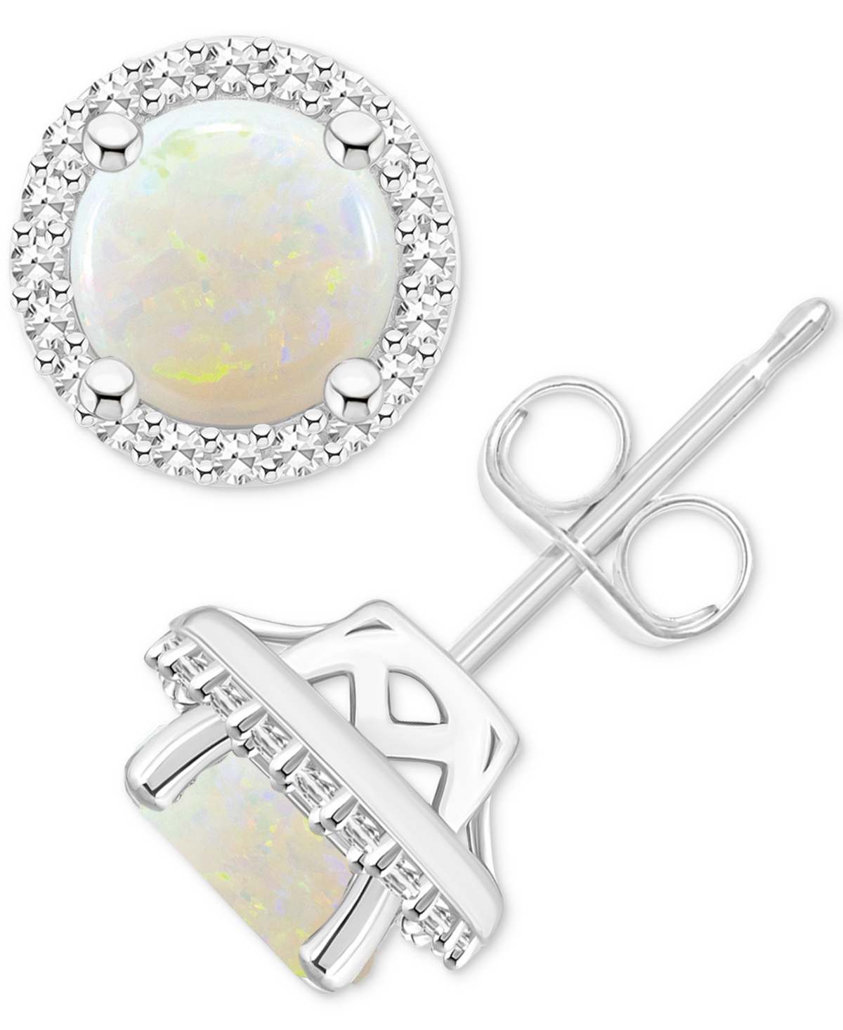 Aquamarine (1-1/2 ct. t.w.) & Diamond (1/5 ct. t.w.) Halo Stud Earrings in Sterling Silver (Also  - Opal