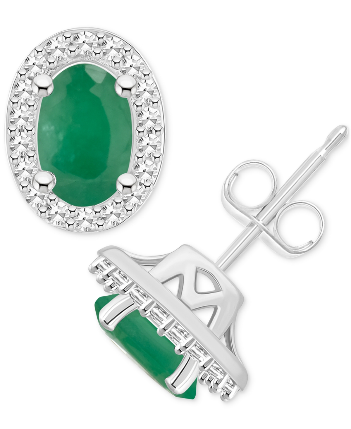 Macy's Emerald (1 Ct. T.w.) & Diamond (1/6 Ct. T.w.) Halo Stud Earrings In Sterling Silver (also In Ruby &