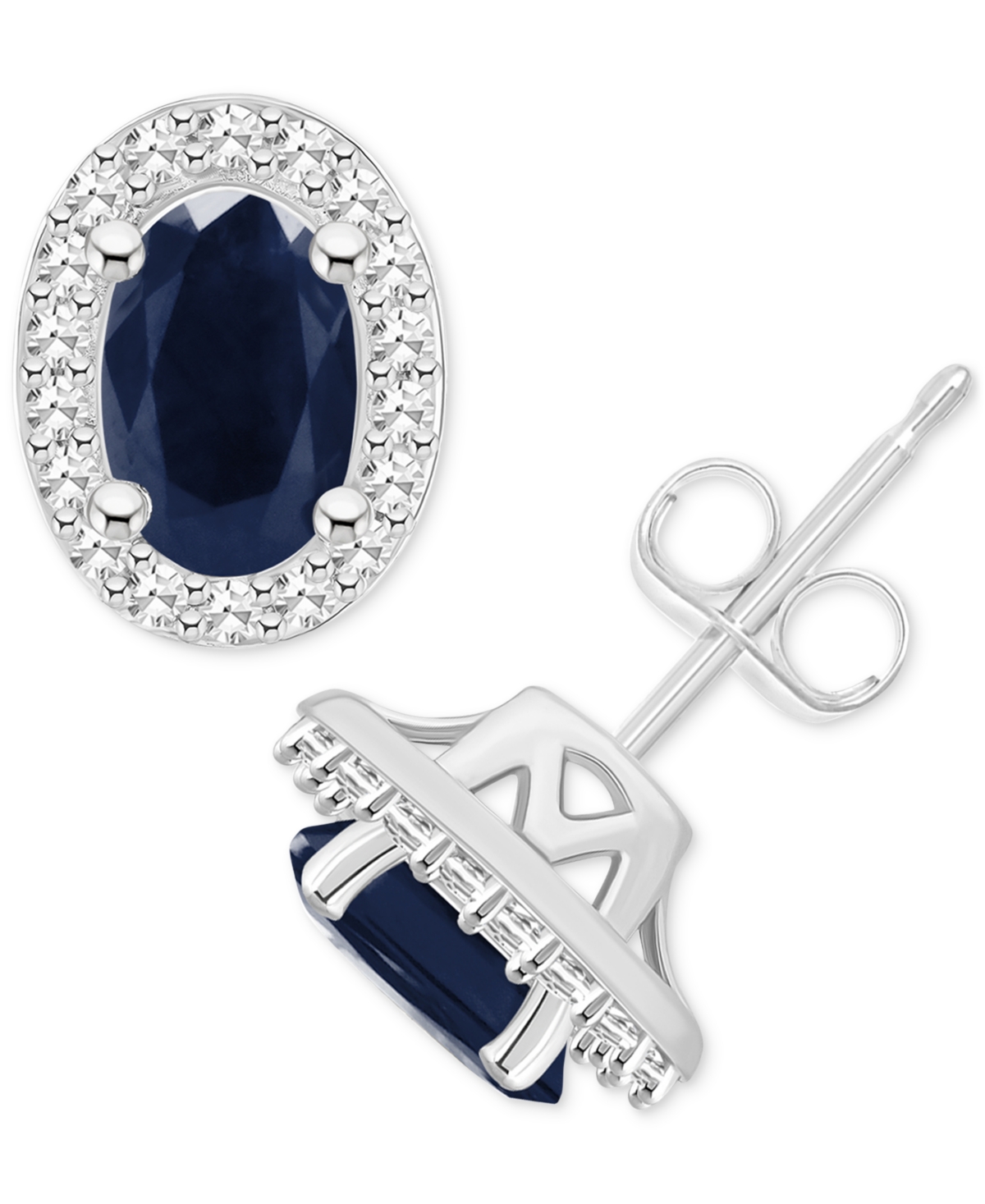 Macy's Emerald (1 Ct. T.w.) & Diamond (1/6 Ct. T.w.) Halo Stud Earrings In Sterling Silver (also In Ruby & In Sapphire