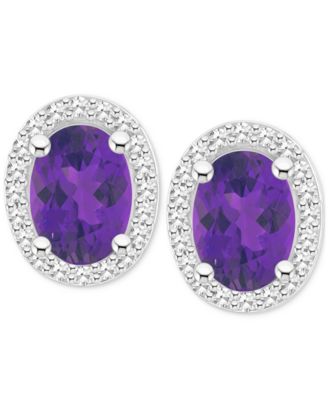 Amethyst (1-5/8 ct. t.w.) & Diamond (1/5 ct. t.w.) Halo Stud Earrings in Sterling Silver (Also in Citrine, Garnet, Peridot, & Blue Topaz)